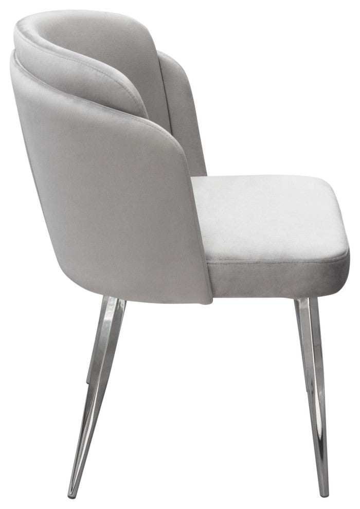 Grace 2 Dining Chairs With Chrome Legs, Gray Velvet