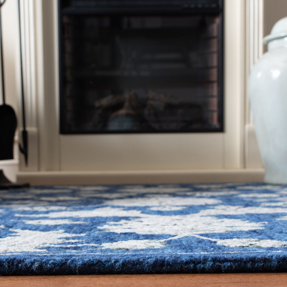 Safavieh Micro-Loop Collection MLP506 Rug, Navy/Grey, 4' X 6'