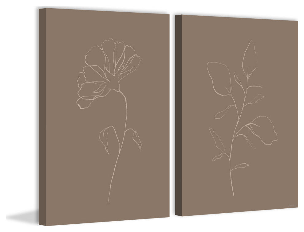 Leaves and Flower Diptych, 2-Piece Set, 8x12 Panels