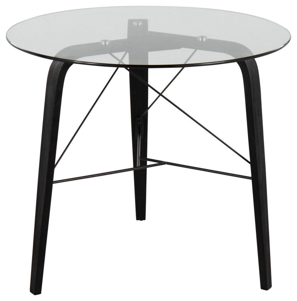 Trilogy Round Dinette Table, Black Wood, Clear Glass