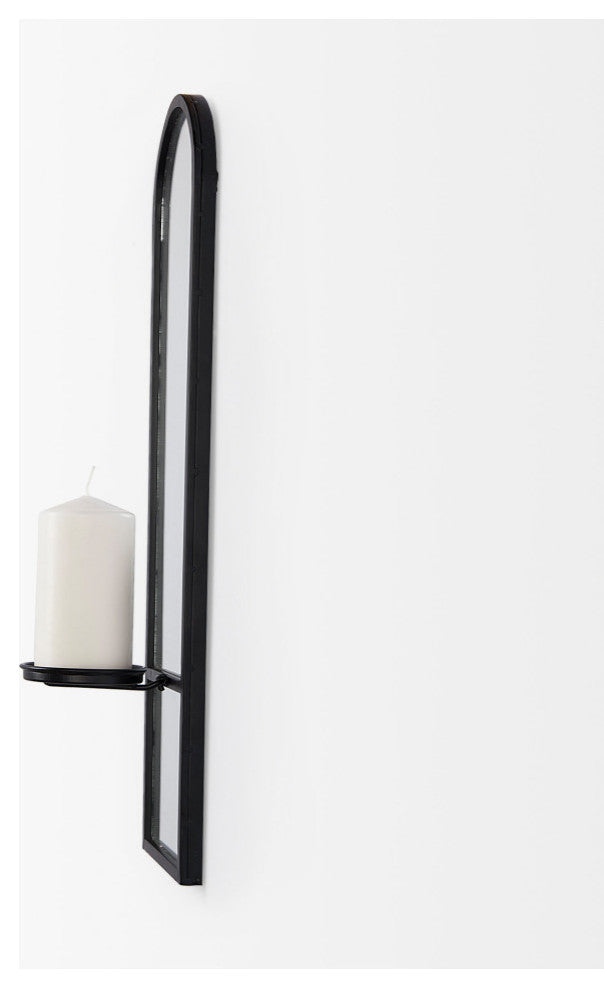 Evianna 7Lx7Wx25H Mirrored WithBlack Metal Frame Wall Candle Holder