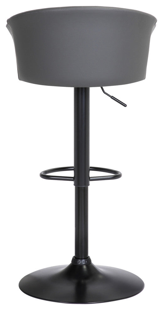 Lydia Adjustable Black Wood Bar Stool, Gray Faux Leather With Black Metal