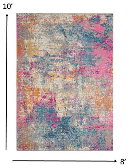 8'x10' Ivory And Blue Abstract Area Rug