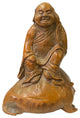 Chinese Bamboo Carved Happy Buddha on Toad Fortune Figure Hws2364