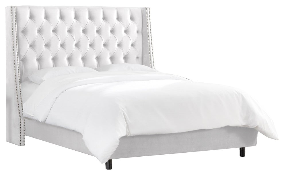 Williams King Nail Button Tufted Wingback Bed, Mystere Snow