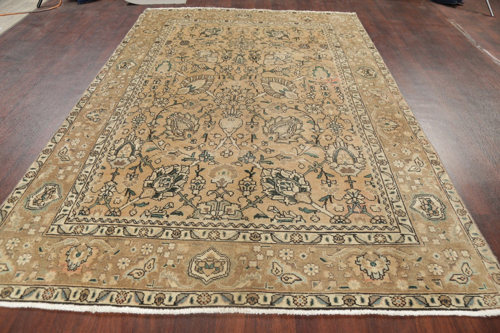 Consigned, Vintage Faded Persian Traditional Handmade Area Rug, Beige, 6x10