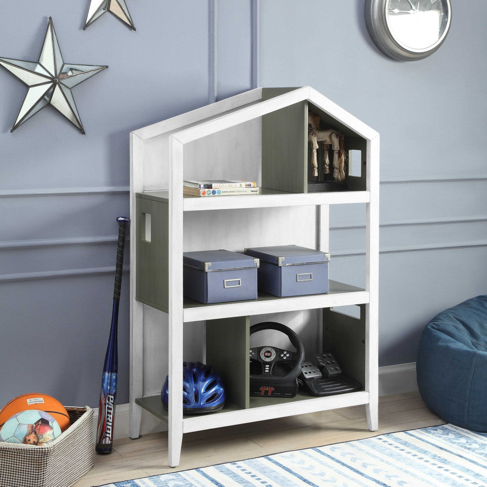 HomeRoots 14" X 33" X 50" Weathered White Washed Gray Wood Bookcase