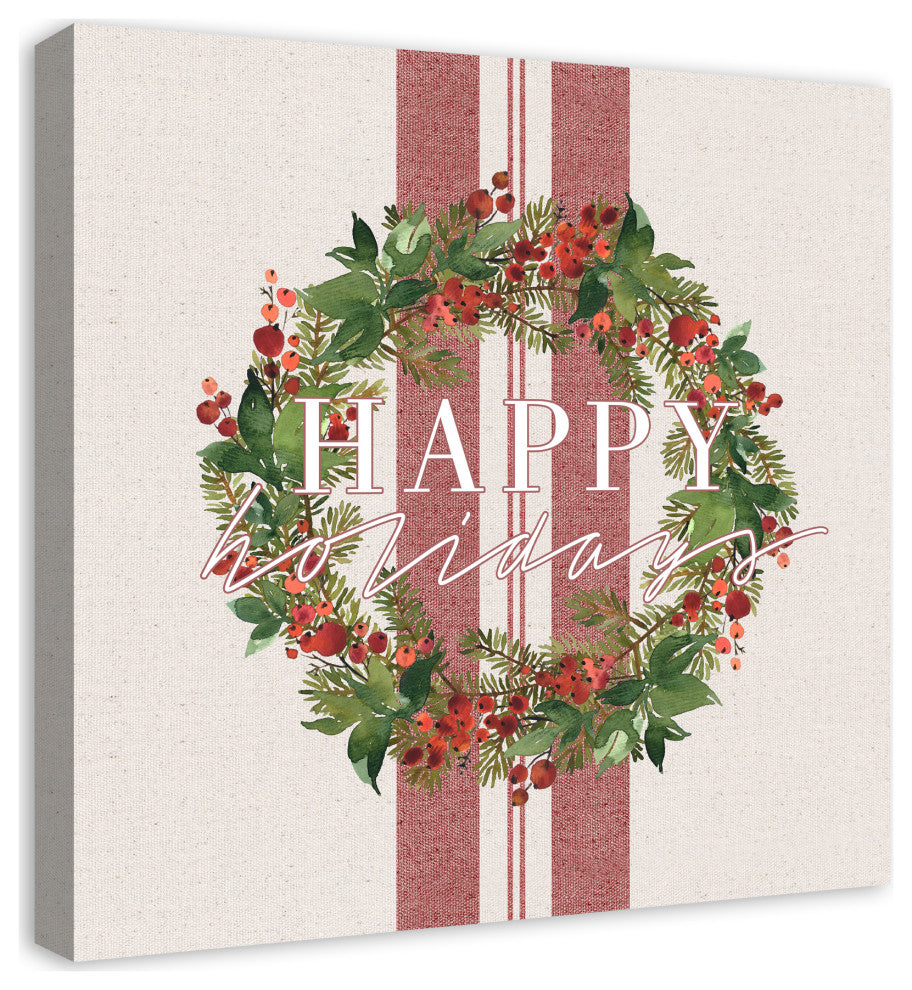 Happy Holidays Wreath 24x24 Canvas Wall Art