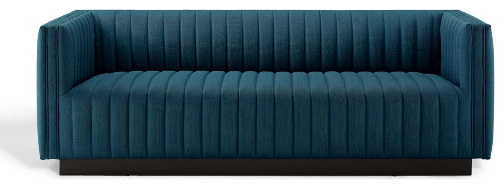 Tufted Sofa, Fabric, Navy Blue, Modern, Living Lounge Hotel Lobby Hospitality