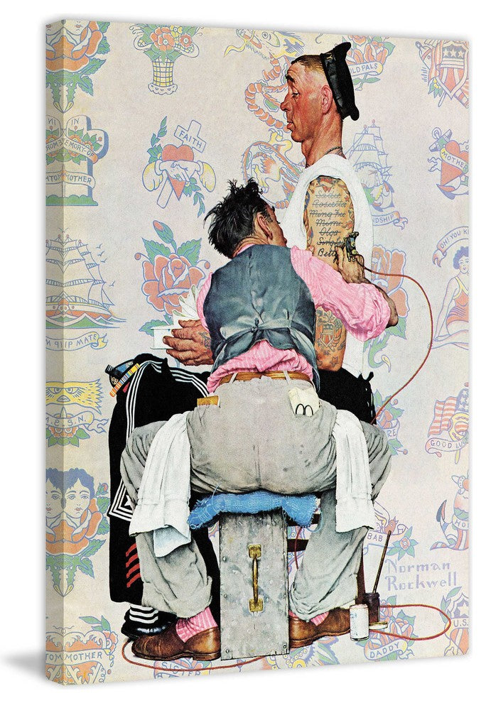 "Tattoo Artist" Painting Print on Canvas by Norman Rockwell