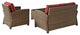 Bradenton 3-Piece Outdoor Wicker Seating Set With Cushions, Sangria