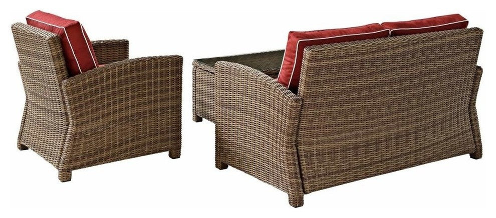 Bradenton 3-Piece Outdoor Wicker Seating Set With Cushions, Sangria