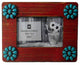 Red Picture Frame With Turquoise Squash Blossoms, 4"x6"