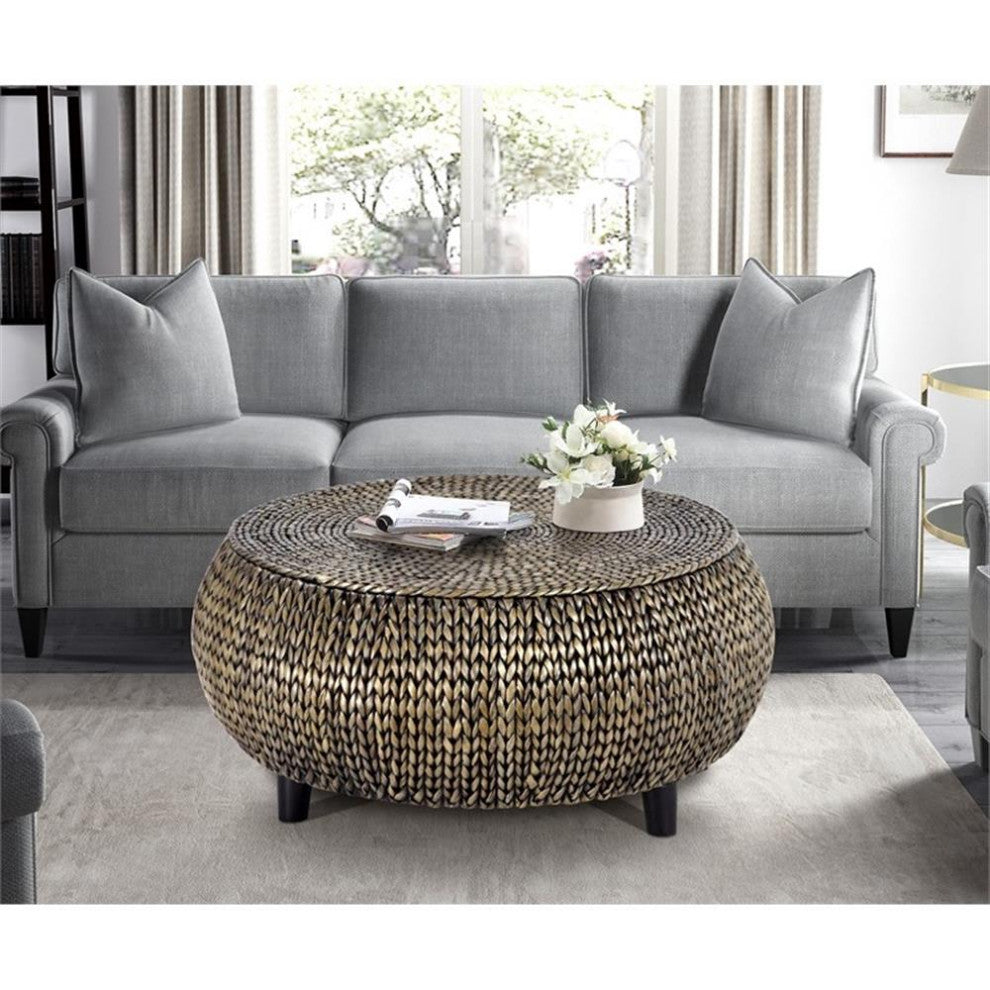 Gallerie Decor Bali Breeze Low Round Transitional Wood Accent Table in Silver