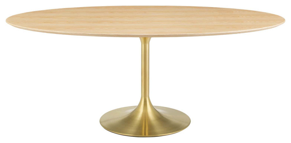 Dining Table, Oval, Wood, Gold Brown Natural, Modern, Cafe Bistro Restaurant