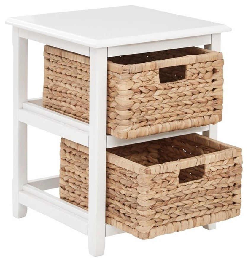 Seabrook 2-Tier Storage Unit With Natural Baskets, White Finish