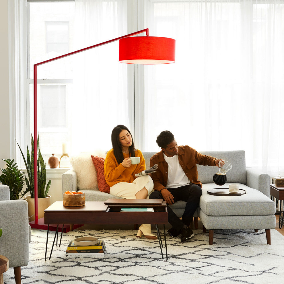Stretch Arc Floor Lamp - 87", Red Finish, Step Switch, Rectangular Marble Base