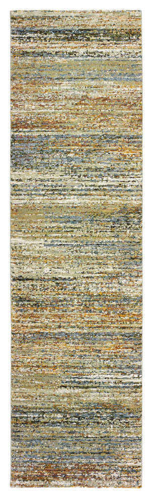 Aegina Soft Stripes Gold/Green Area Rug, 2'3"x8'