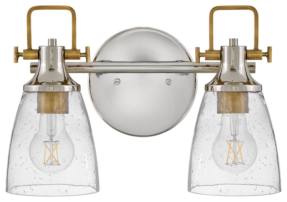 Hinkley Easton 14.5" Two Light Bath Vanity, Polished Nickel + Heritage Brass