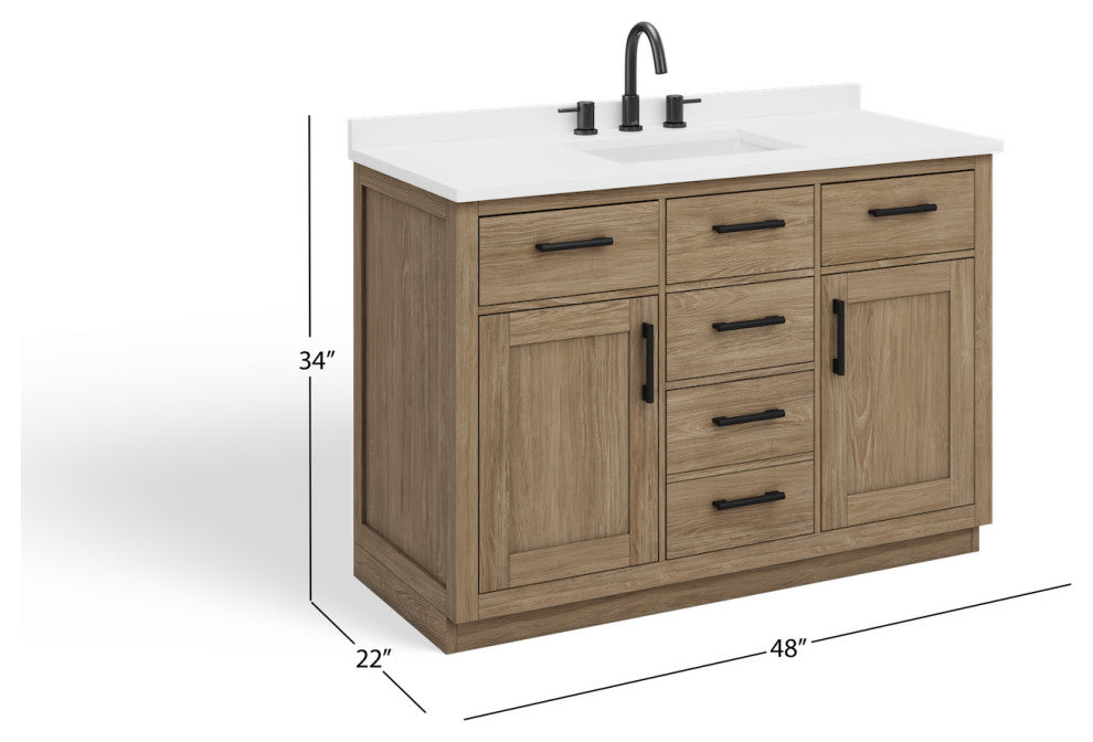 The Camille Bathroom Vanity, Driftwood Oak, 48", Single Sink, Freestanding