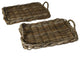 Set of Two Gray and Brown Rattan Trays
