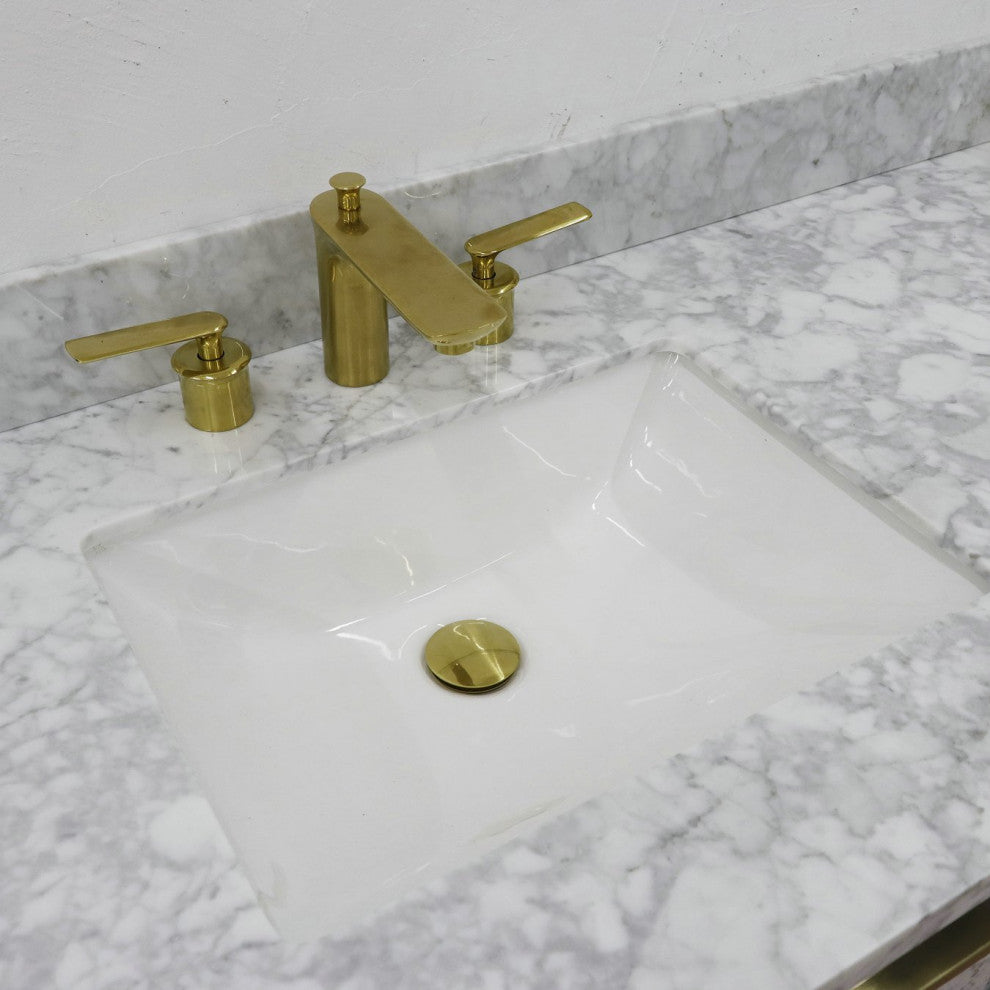 61" Double Sink Vanity, Dark Gray Finish With White Carrara Marble
