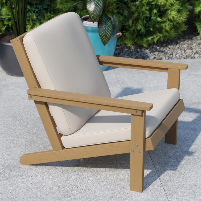 Charlestown All-Weather Poly Resin Wood Adirondack Club Chair with Cushions, Nat