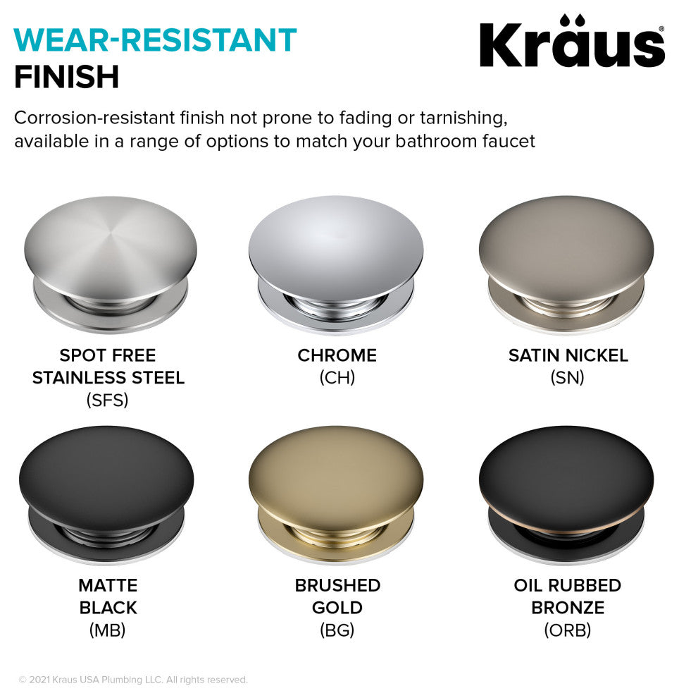 Pop Up Drain, Spot Free Stainless Steel