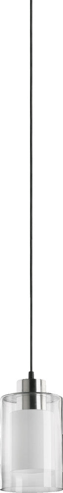 1-Light Frost Pendant, Satin Nickel Clear and White