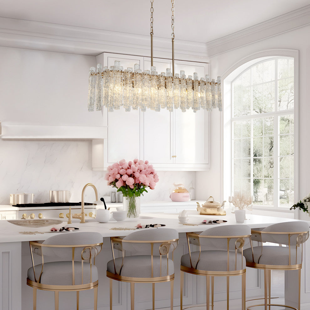 LNC Engaveric 6-Light 39" Modern Rectangle Glass Kitchen Island Light, Gold