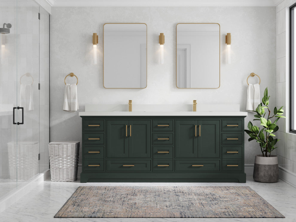 Fenway 84 Double Sink Bath Vanity in Pewter Green 2" Carrara Quartz