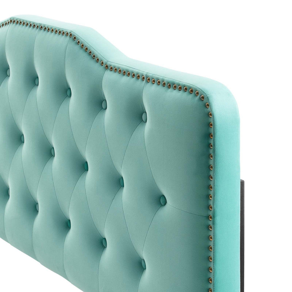 Tufted Headboard, Full Queen Size, Velvet, Blue, Modern Contemporary, Bedroom