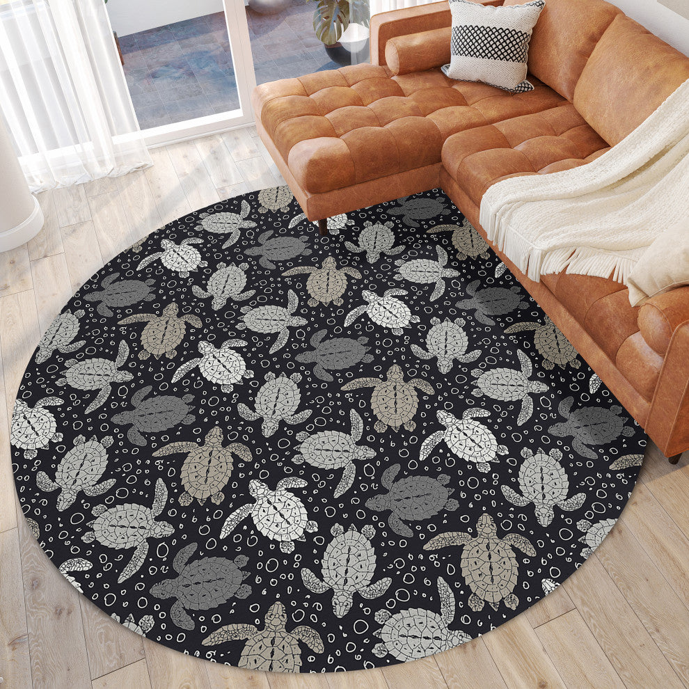 Indoor/Outdoor Seabreeze SZ13 Black Machine Washable 8' x 8' Round Rug