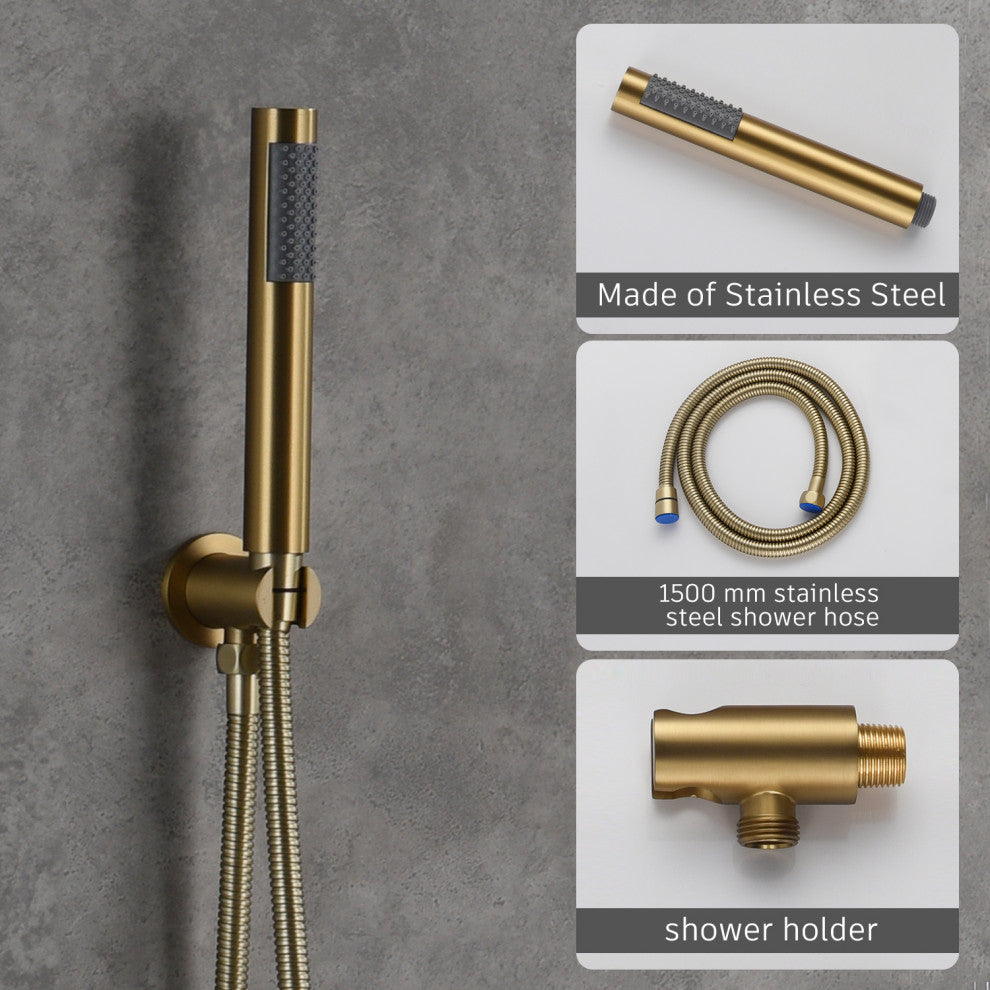 CASAINC 10" Round Wall Mounted Shower System Set Handheld Spray & Bathtub Spout, Brushed Gold