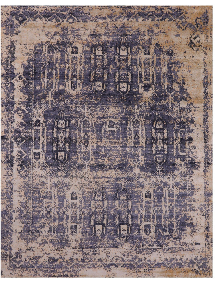 8' 0" X 10' 3" Wool and Silk Modern Hand Knotted Rug Q7121