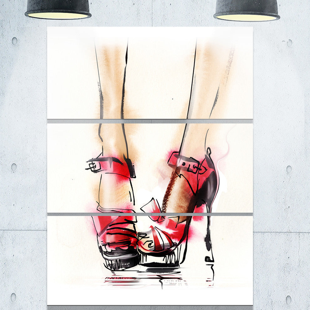 "High Heel Fashion Shoes" Digital Glossy Metal Wall Art, 3 Panels, 28"x36"