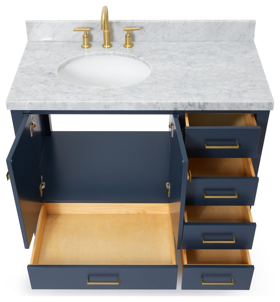 ARIEL Cambridge 43" Left Offset Oval Sink Midnight Blue Vanity, No Mirror