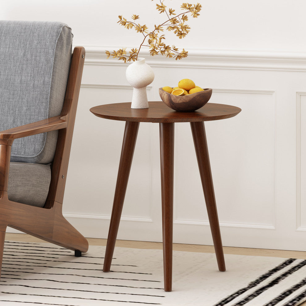 GDF Studio Evangeline Finished Wood End Table With Faux Wood Overlay, Natural Walnut