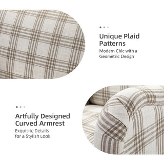 Upholstered Armchair With Checkerboard Pattern, Tan