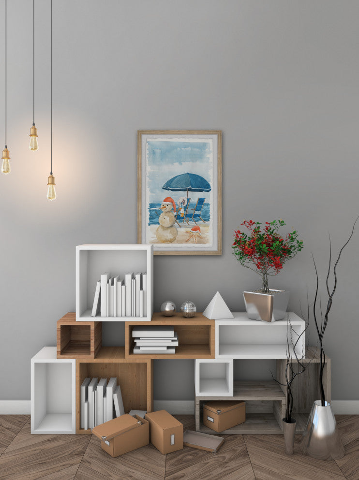 "Sandy Snowman" Framed Painting Print, 16x24