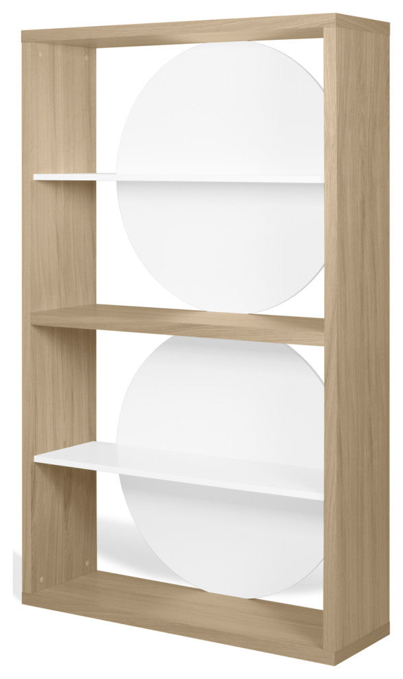 Zero Contemporary Unique Wood Book Shelf Display, Light Oak/Pure White