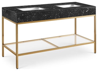 Marmo Bathroom Vanity, Black, 60" Wide, Brushed Brass Finish