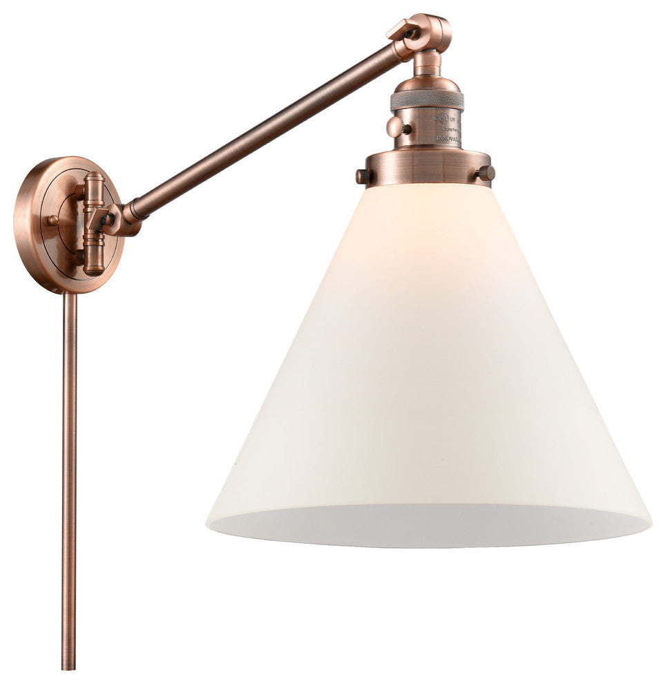 X-Large Cone 1-Light Swing Arm, Antique Copper, Matte White