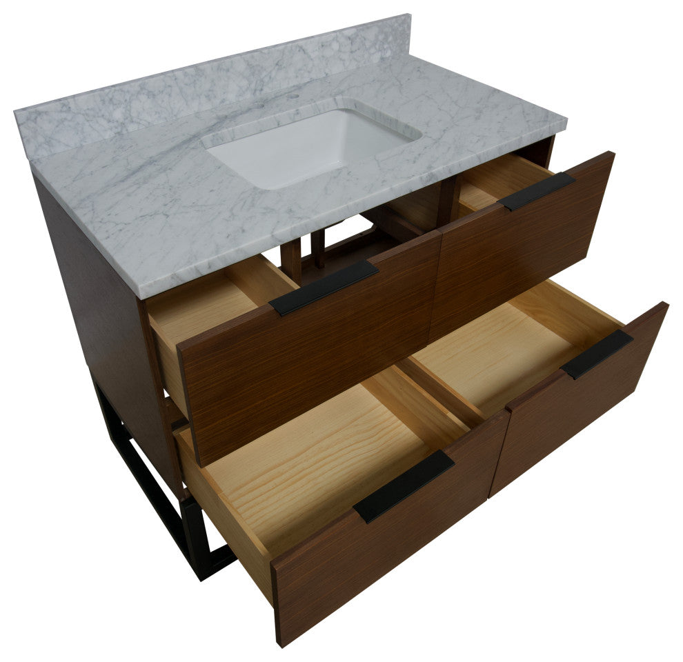 Mia 42" Bathroom Vanity, Walnut, Carrara Marble