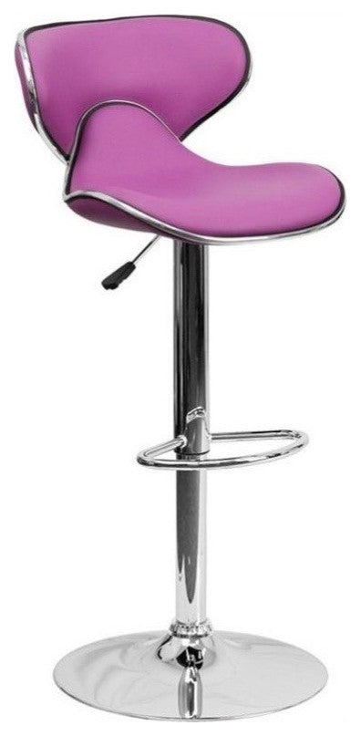 Contemporary Cozy Mid-Back Purple Vinyl Adjustable Barstool With Chrome Base