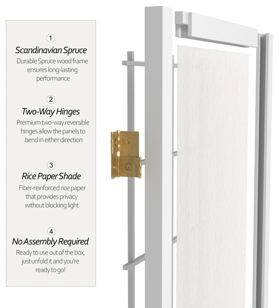2' Tall Desktop Window Pane Shoji Screen, White, 4 Panels