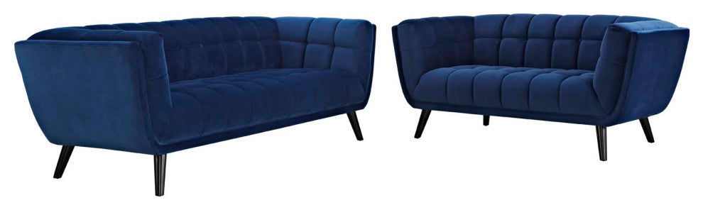 Bestow 2-Piece Velvet Sofa and Loveseat Set Navy
