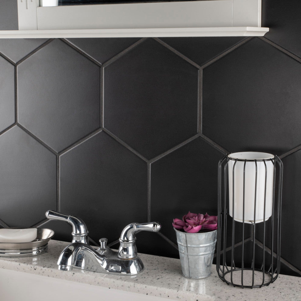 Textile Hex Porcelain Floor and Wall Tile, Black