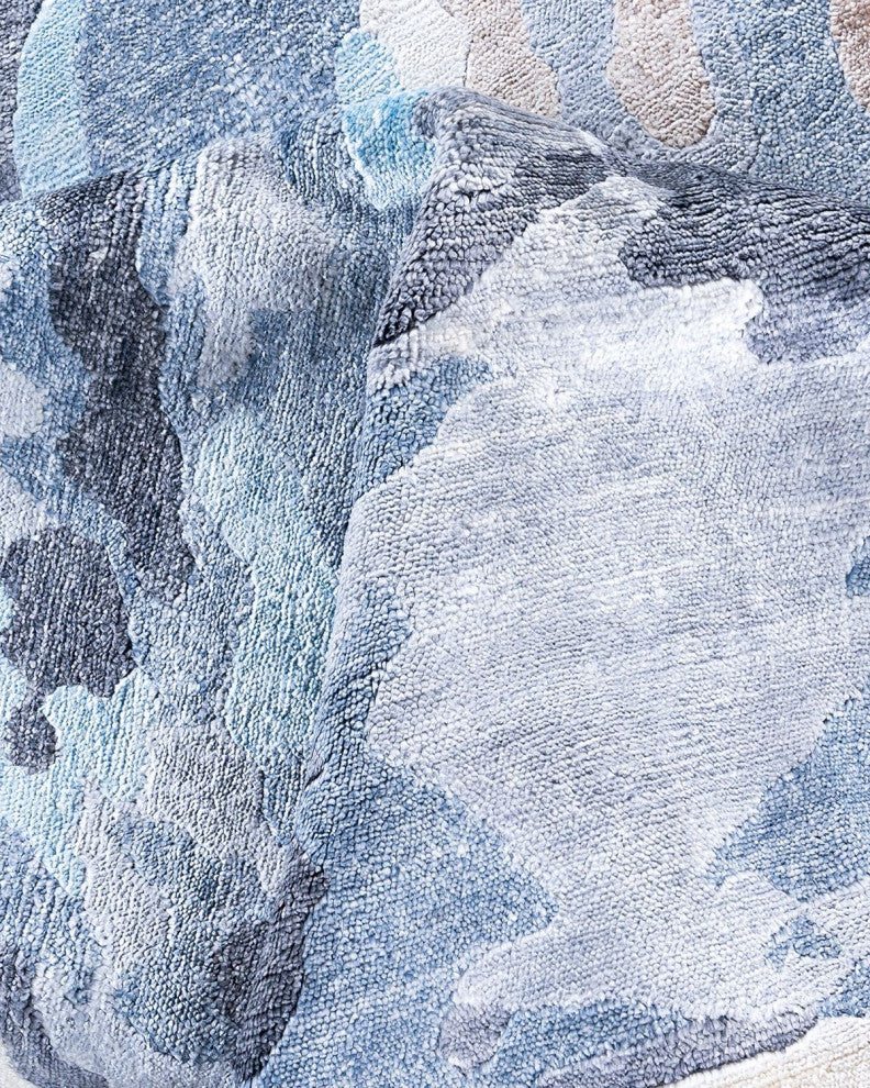 Modern, One-of-a-Kind Hand-Knotted Area Rug - Blue, 9' 1" x 12' 1"