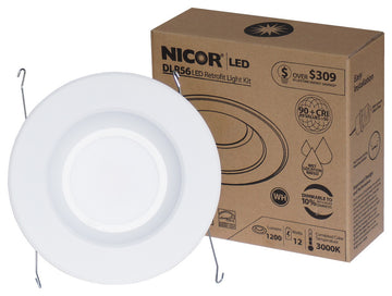 NICOR DLR56-3012-120-3K-WH 6" 1200 Lumen LED Recessed Downlight, 3000K